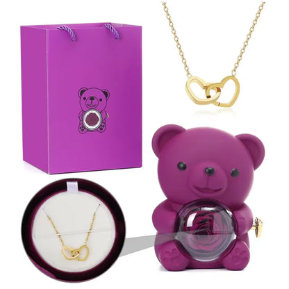 Birthday Rose Bear Gift Eternal Rose Bear Jewelry Necklace Gift Box for Wife, Girlfriend, Grandma